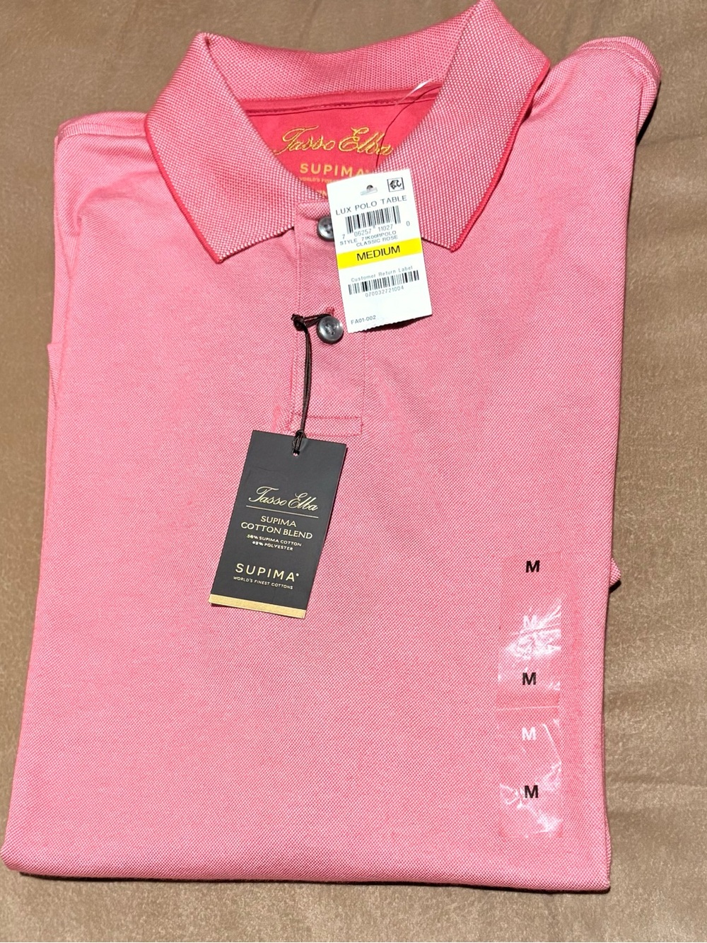 NWT Tasso Elba Men’s Medium Supima Cotton Blend Pink Polo Shirt